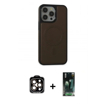 MARSİLYAN™- iPhone 15 Pro Max Kılıf Zirve Işık Serisi - Siyah 360 Mat Full Body Arka Koruyucu + PVD Metal Kamera Lens - TU