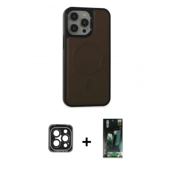 MARSİLYAN™- iPhone 15 Pro Max Kılıf Zirve Işık Serisi - Siyah 360 Mat Full Body Arka Koruyucu + PVD Metal Kamera Lens - SH