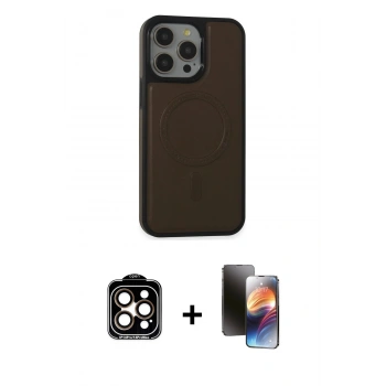 MARSİLYAN™- iPhone 15 Pro Max Kılıf Zirve Işık Serisi - Siyah 3D Antistatik Mat Seramik Nano Ekran Koruyucu + PVD Metal Kamera Lens - TU