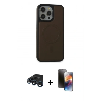 MARSİLYAN™- iPhone 15 Pro Max Kılıf Zirve Işık Serisi - Siyah 3D Antistatik Mat Seramik Nano Ekran Koruyucu + Raze Metal Kamera Lens - LT