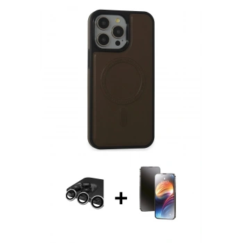 MARSİLYAN™- iPhone 15 Pro Max Kılıf Zirve Işık Serisi - Siyah 3D Antistatik Mat Seramik Nano Ekran Koruyucu + Raze Metal Kamera Lens - GS