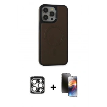 MARSİLYAN™- iPhone 15 Pro Max Kılıf Zirve Işık Serisi - Siyah 3D Antistatik Mat Seramik Nano Ekran Koruyucu + PVD Metal Kamera Lens - GS