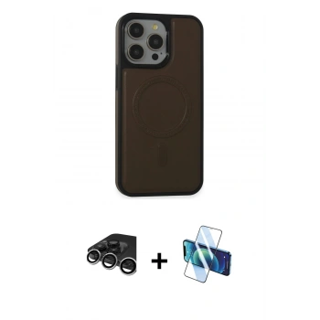 MARSİLYAN™- iPhone 15 Pro Max Kılıf Zirve Işık Serisi - Siyah 3D Antistatik Seramik Nano Ekran Koruyucu + Raze Metal Kamera Lens - GS