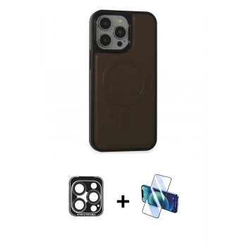 MARSİLYAN™- iPhone 15 Pro Max Kılıf Zirve Işık Serisi - Siyah 3D Antistatik Seramik Nano Ekran Koruyucu + PVD Metal Kamera Lens - LT
