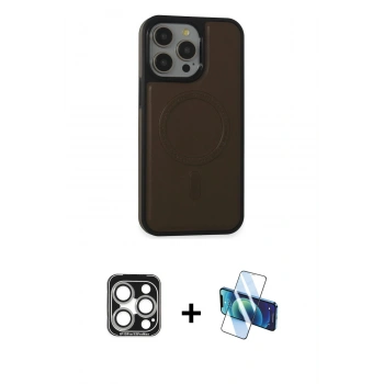 MARSİLYAN™- iPhone 15 Pro Max Kılıf Zirve Işık Serisi - Siyah 3D Antistatik Seramik Nano Ekran Koruyucu + PVD Metal Kamera Lens - GS