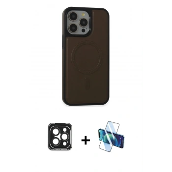 MARSİLYAN™- iPhone 15 Pro Max Kılıf Zirve Işık Serisi - Siyah 3D Antistatik Seramik Nano Ekran Koruyucu + PVD Metal Kamera Lens - SH