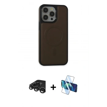MARSİLYAN™- iPhone 15 Pro Max Kılıf Zirve Işık Serisi - Siyah 3D Antistatik Seramik Nano Ekran Koruyucu + Raze Metal Kamera Lens - TMGI