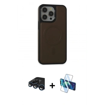 MARSİLYAN™- iPhone 15 Pro Max Kılıf Zirve Işık Serisi - Siyah 3D Antistatik Seramik Nano Ekran Koruyucu + Raze Metal Kamera Lens - LT