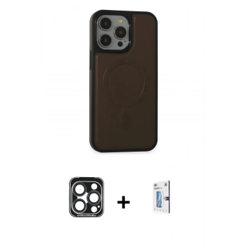 MARSİLYAN™- iPhone 15 Pro Max Kılıf Zirve Işık Serisi - Siyah Bilvis 0.18mm Plus Cam Ekran Koruyucu + PVD Metal Kamera Lens - LT