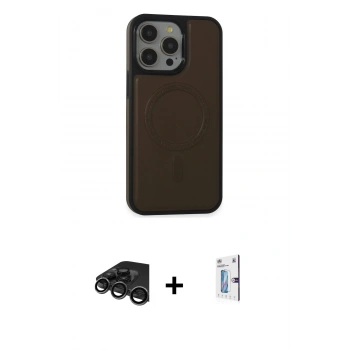 MARSİLYAN™- iPhone 15 Pro Max Kılıf Zirve Işık Serisi - Siyah Bilvis 0.18mm Plus Cam Ekran Koruyucu + Raze Metal Kamera Lens - TMGI