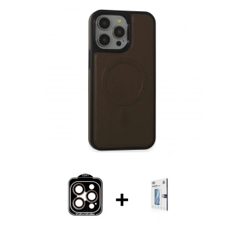 MARSİLYAN™- iPhone 15 Pro Max Kılıf Zirve Işık Serisi - Siyah Bilvis 0.18mm Plus Cam Ekran Koruyucu + PVD Metal Kamera Lens - TU