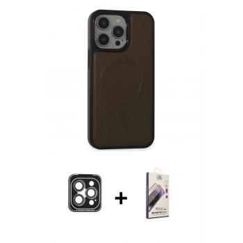 MARSİLYAN™- iPhone 15 Pro Max Kılıf Zirve Işık Serisi - Siyah Bilvis 3D Mat Cam Ekran Koruyucu + PVD Metal Kamera Lens - GI
