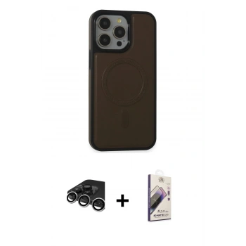 MARSİLYAN™- iPhone 15 Pro Max Kılıf Zirve Işık Serisi - Siyah Bilvis 3D Mat Cam Ekran Koruyucu + Raze Metal Kamera Lens - GS