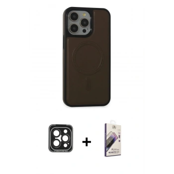 MARSİLYAN™- iPhone 15 Pro Max Kılıf Zirve Işık Serisi - Siyah Bilvis 3D Mat Cam Ekran Koruyucu + PVD Metal Kamera Lens - SH