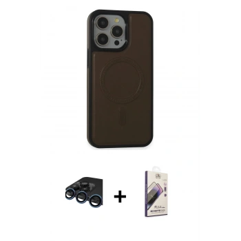 MARSİLYAN™- iPhone 15 Pro Max Kılıf Zirve Işık Serisi - Siyah Bilvis 3D Mat Cam Ekran Koruyucu + Raze Metal Kamera Lens - LT