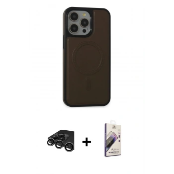 MARSİLYAN™- iPhone 15 Pro Max Kılıf Zirve Işık Serisi - Siyah Bilvis 3D Mat Cam Ekran Koruyucu + Raze Metal Kamera Lens - TMGI
