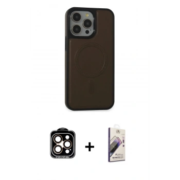 MARSİLYAN™- iPhone 15 Pro Max Kılıf Zirve Işık Serisi - Siyah Bilvis 3D Mat Cam Ekran Koruyucu + PVD Metal Kamera Lens - TU