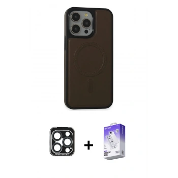 MARSİLYAN™- iPhone 15 Pro Max Kılıf Zirve Işık Serisi - Siyah Bilvis 5in1 3D Magic Cam Ekran Koruyucu + PVD Metal Kamera Lens - LT