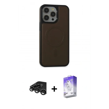 MARSİLYAN™- iPhone 15 Pro Max Kılıf Zirve Işık Serisi - Siyah Bilvis 5in1 3D Magic Cam Ekran Koruyucu + Raze Metal Kamera Lens - TMGI