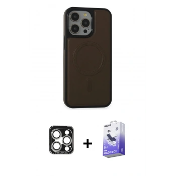 MARSİLYAN™- iPhone 15 Pro Max Kılıf Zirve Işık Serisi - Siyah Bilvis 5in1 5D Magic Hayalet Cam Ekran Koruyucu + PVD Metal Kamera Lens - GS