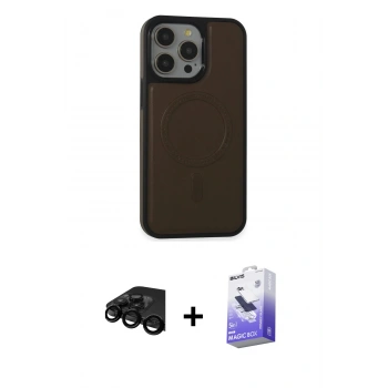 MARSİLYAN™- iPhone 15 Pro Max Kılıf Zirve Işık Serisi - Siyah Bilvis 5in1 5D Magic Hayalet Cam Ekran Koruyucu + Raze Metal Kamera Lens - SH