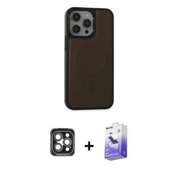 MARSİLYAN™- iPhone 15 Pro Max Kılıf Zirve Işık Serisi - Siyah Bilvis 5in1 5D Magic Hayalet Cam Ekran Koruyucu + PVD Metal Kamera Lens - GI