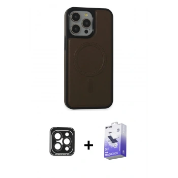 MARSİLYAN™- iPhone 15 Pro Max Kılıf Zirve Işık Serisi - Siyah Bilvis 5in1 5D Magic Hayalet Cam Ekran Koruyucu + PVD Metal Kamera Lens - SH