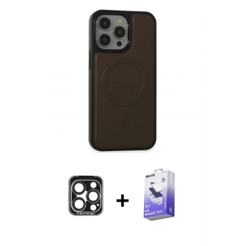 MARSİLYAN™- iPhone 15 Pro Max Kılıf Zirve Işık Serisi - Siyah Bilvis 5in1 5D Magic Hayalet Cam Ekran Koruyucu + PVD Metal Kamera Lens - LT