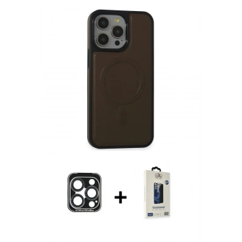 MARSİLYAN™- iPhone 15 Pro Max Kılıf Zirve Işık Serisi - Siyah Bilvis Hayalet Cam Ekran Koruyucu + PVD Metal Kamera Lens - LT
