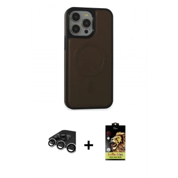 MARSİLYAN™- iPhone 15 Pro Max Kılıf Zirve Işık Serisi - Siyah Buffer Cam Ekran Koruyucu + Raze Metal Kamera Lens - GS