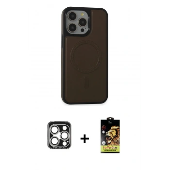MARSİLYAN™- iPhone 15 Pro Max Kılıf Zirve Işık Serisi - Siyah Buffer Cam Ekran Koruyucu + PVD Metal Kamera Lens - GS