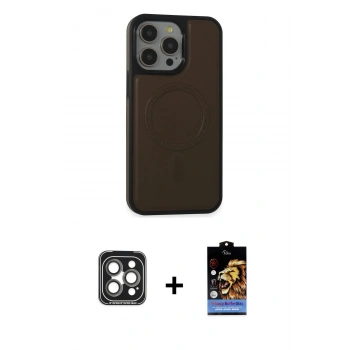 MARSİLYAN™- iPhone 15 Pro Max Kılıf Zirve Işık Serisi - Siyah Buffer Hayalet Cam Ekran Koruyucu + PVD Metal Kamera Lens - GI