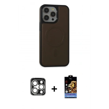 MARSİLYAN™- iPhone 15 Pro Max Kılıf Zirve Işık Serisi - Siyah Buffer Hayalet Cam Ekran Koruyucu + PVD Metal Kamera Lens - GS