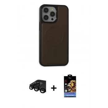 MARSİLYAN™- iPhone 15 Pro Max Kılıf Zirve Işık Serisi - Siyah Buffer Hayalet Cam Ekran Koruyucu + Raze Metal Kamera Lens - SH