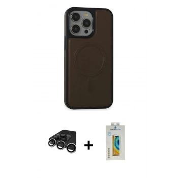 MARSİLYAN™- iPhone 15 Pro Max Kılıf Zirve Işık Serisi - Siyah Polymer Nano Ekran Koruyucu + Raze Metal Kamera Lens - GS