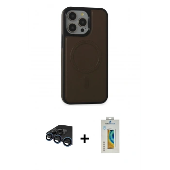 MARSİLYAN™- iPhone 15 Pro Max Kılıf Zirve Işık Serisi - Siyah Polymer Nano Ekran Koruyucu + Raze Metal Kamera Lens - LT