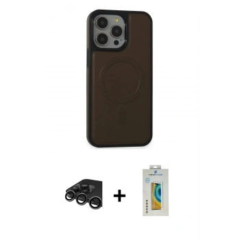 MARSİLYAN™- iPhone 15 Pro Max Kılıf Zirve Işık Serisi - Siyah Polymer Nano Ekran Koruyucu + Raze Metal Kamera Lens - TMGI