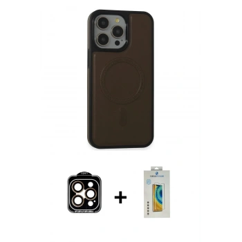 MARSİLYAN™- iPhone 15 Pro Max Kılıf Zirve Işık Serisi - Siyah Polymer Nano Ekran Koruyucu + PVD Metal Kamera Lens - TU