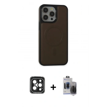 MARSİLYAN™- iPhone 15 Pro Max Kılıf Zirve Işık Serisi - Siyah Vanessa Magic Hayalet Cam + PVD Metal Kamera Lens - SH