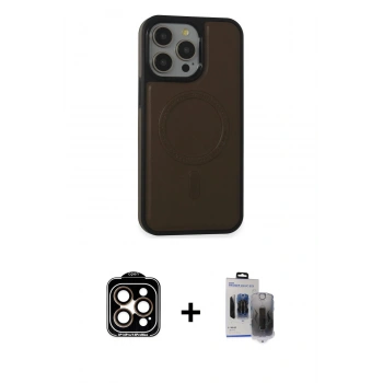 MARSİLYAN™- iPhone 15 Pro Max Kılıf Zirve Işık Serisi - Siyah Vanessa Magic Hayalet Cam + PVD Metal Kamera Lens - TU