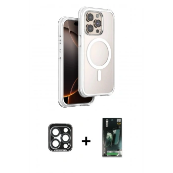 MARSİLYAN™- iPhone 15 Pro Max Kılıf Zirve Klasik Prime - Şeffaf 360 Full Body Arka Koruyucu + PVD Metal Kamera Lens - LT