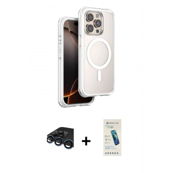 MARSİLYAN™- iPhone 15 Pro Max Kılıf Zirve Klasik Prime - Şeffaf Pasifik Cam Ekran Koruyucu + Raze Metal Kamera Lens - LT