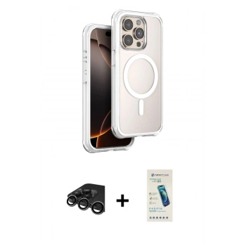 MARSİLYAN™- iPhone 15 Pro Max Kılıf Zirve Klasik Prime - Şeffaf Pasifik Cam Ekran Koruyucu + Raze Metal Kamera Lens - TMGI