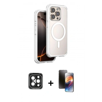 MARSİLYAN™- iPhone 15 Pro Max Kılıf Zirve Klasik Prime - Siyah 3D Antistatik Mat Seramik Nano Ekran Koruyucu + PVD Metal Kamera Lens - SH