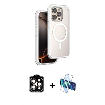 MARSİLYAN™- iPhone 15 Pro Max Kılıf Zirve Klasik Prime - Siyah 3D Antistatik Seramik Nano Ekran Koruyucu + PVD Metal Kamera Lens - TU