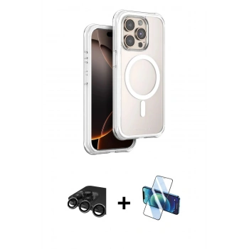 MARSİLYAN™- iPhone 15 Pro Max Kılıf Zirve Klasik Prime - Siyah 3D Antistatik Seramik Nano Ekran Koruyucu + Raze Metal Kamera Lens - TMGI