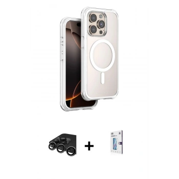 MARSİLYAN™- iPhone 15 Pro Max Kılıf Zirve Klasik Prime - Siyah Bilvis 0.18mm Plus Cam Ekran Koruyucu + Raze Metal Kamera Lens - TMGI