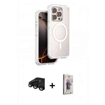 MARSİLYAN™- iPhone 15 Pro Max Kılıf Zirve Klasik Prime - Siyah Bilvis 3D Cam Ekran Koruyucu + Raze Metal Kamera Lens - SH