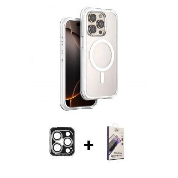 MARSİLYAN™- iPhone 15 Pro Max Kılıf Zirve Klasik Prime - Siyah Bilvis 3D Mat Cam Ekran Koruyucu + PVD Metal Kamera Lens - GS