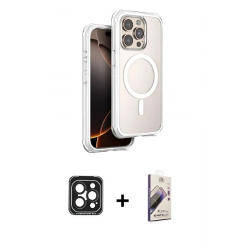 MARSİLYAN™- iPhone 15 Pro Max Kılıf Zirve Klasik Prime - Siyah Bilvis 3D Mat Cam Ekran Koruyucu + PVD Metal Kamera Lens - SH